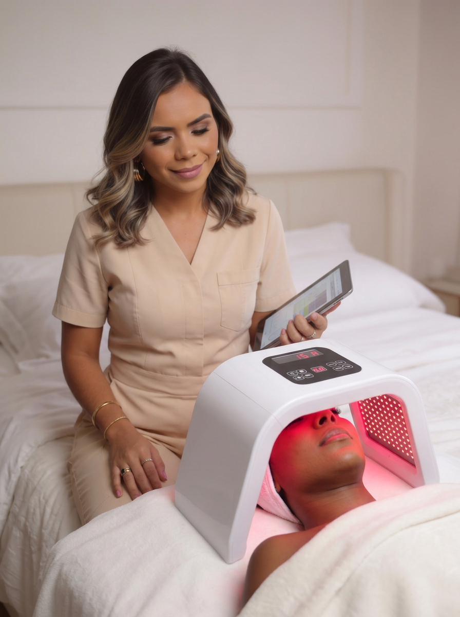 Facial com LED realizado por Adriana